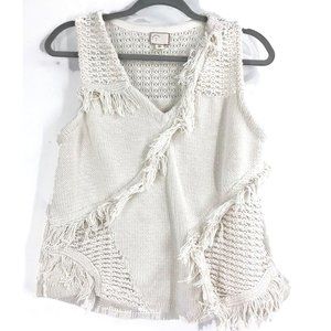Antropologie Knitted V-Neck Sleeveless Top w/ Fringe, L, MSRP $129